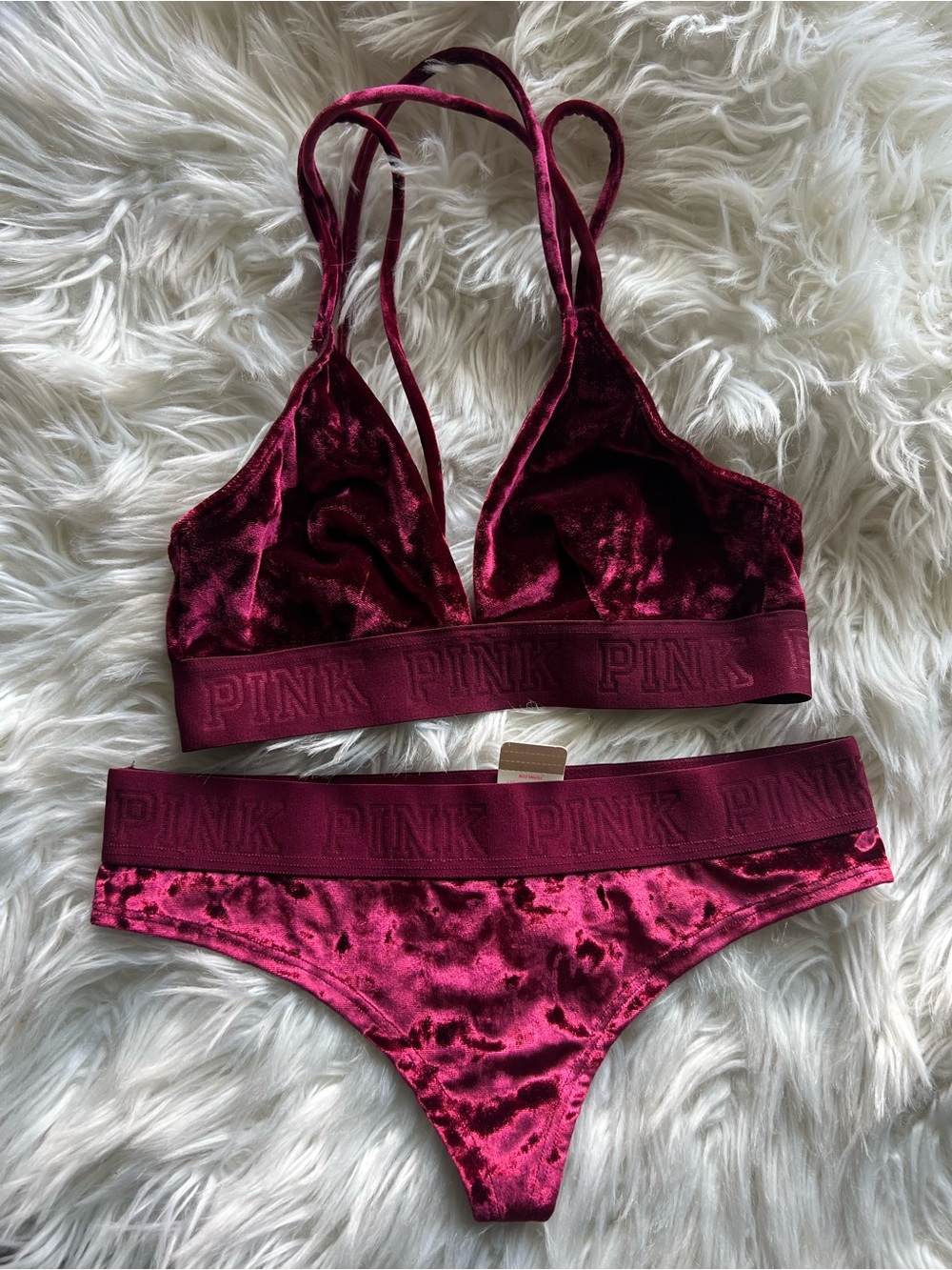 PINK • Victoria's Secret Velvet Bralette & Bikini Set in Wine